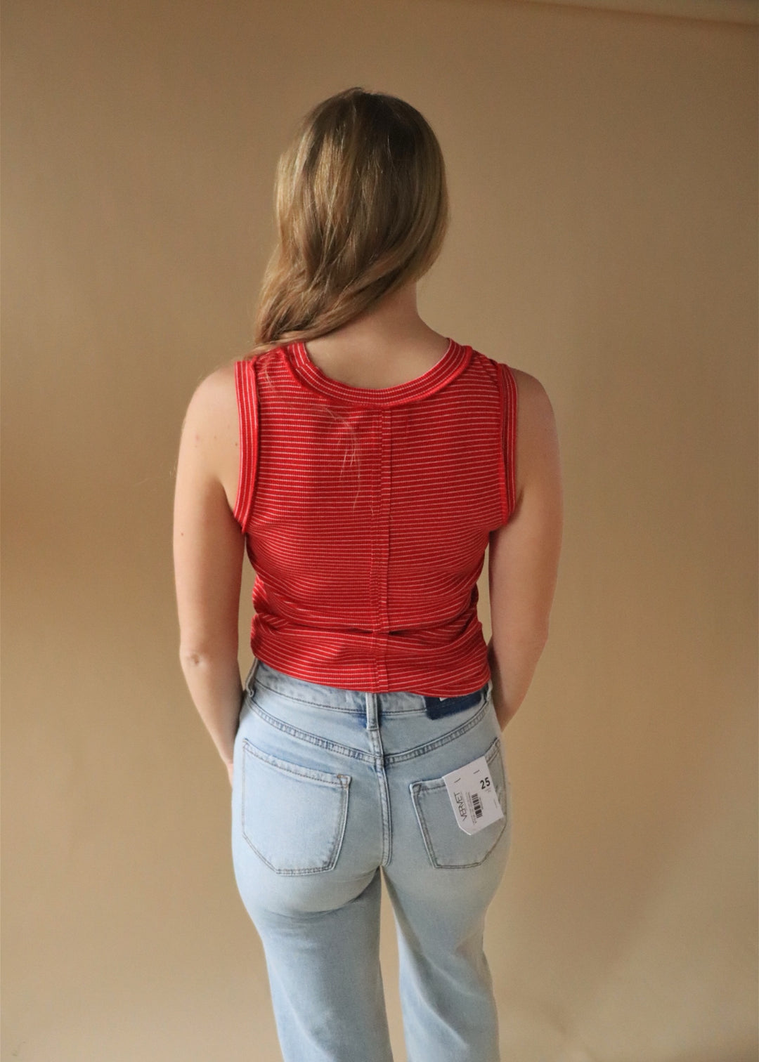 Florence Striped Raw Edge Tank in Red/White