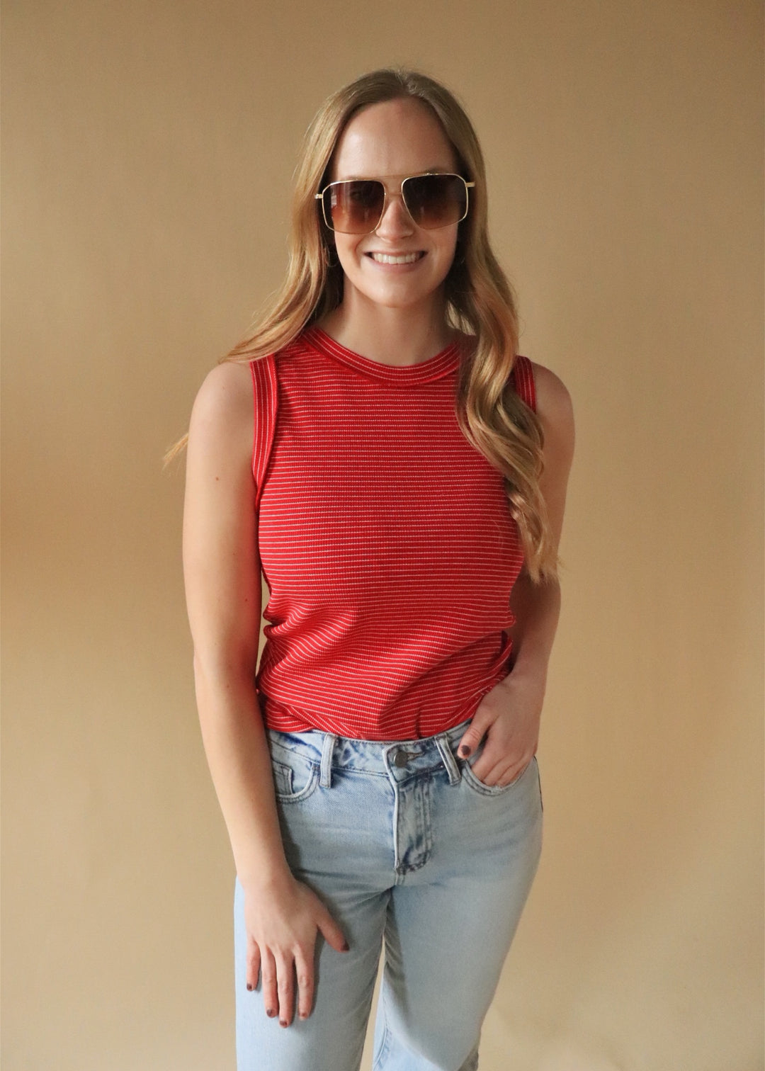 Florence Striped Raw Edge Tank in Red/White