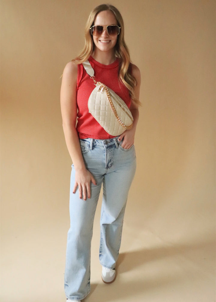 Florence Striped Raw Edge Tank in Red/White