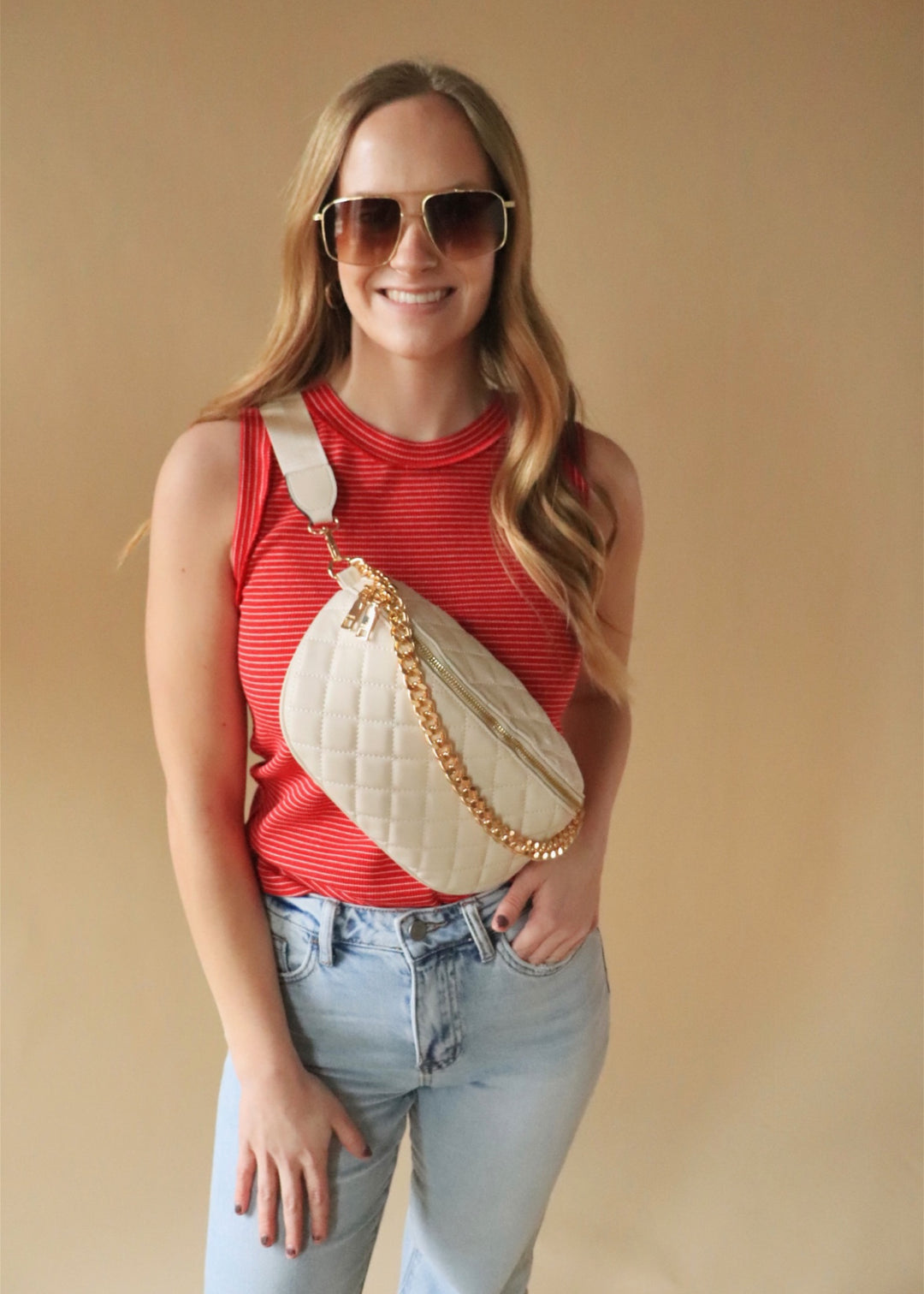 Florence Striped Raw Edge Tank in Red/White