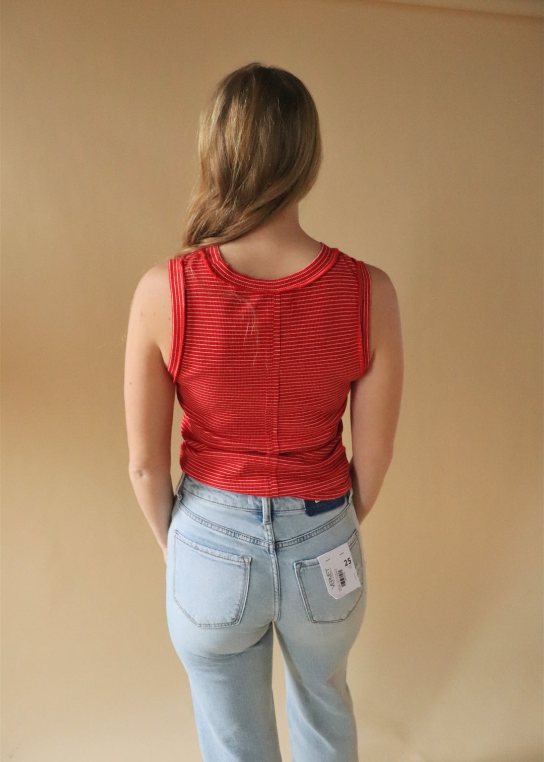 Florence Striped Raw Edge Tank in Red/White