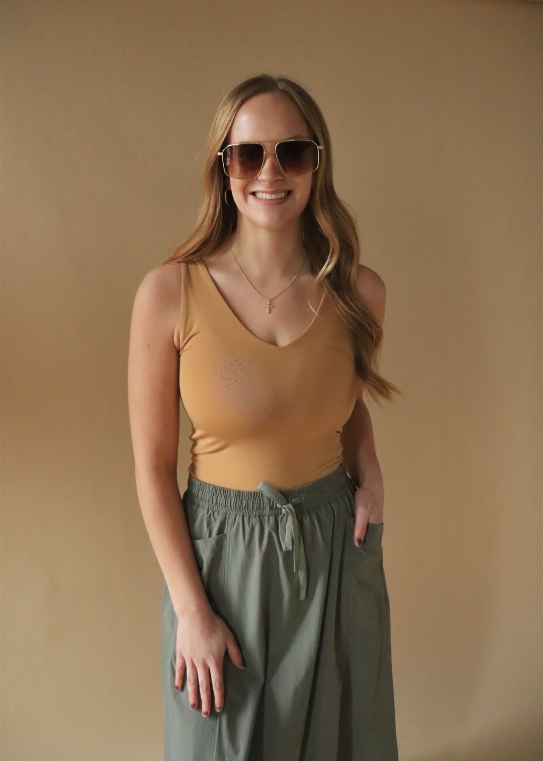 Basic V-Neck Tank in Goldenrod