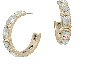 Clear Rectangle Shaped Crystal Hoop Earring