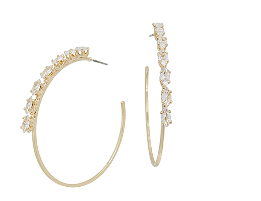 Gold Half Rhinestone Hoop Earring