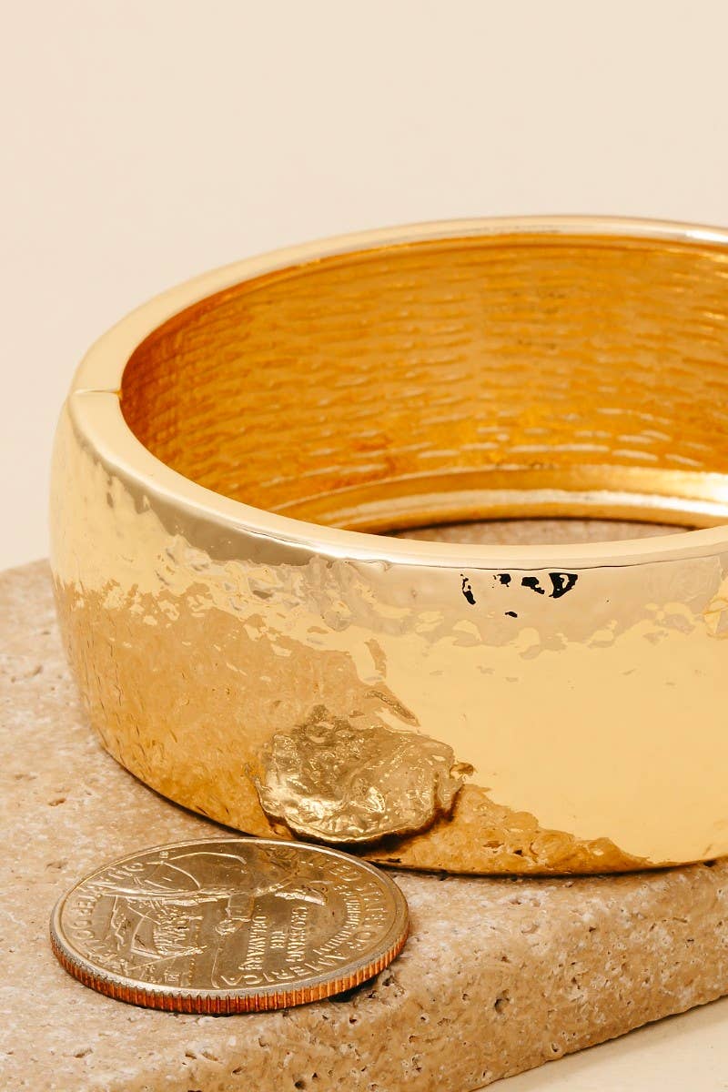 Hammered Texture Wide Hinge Bangle Bracelet