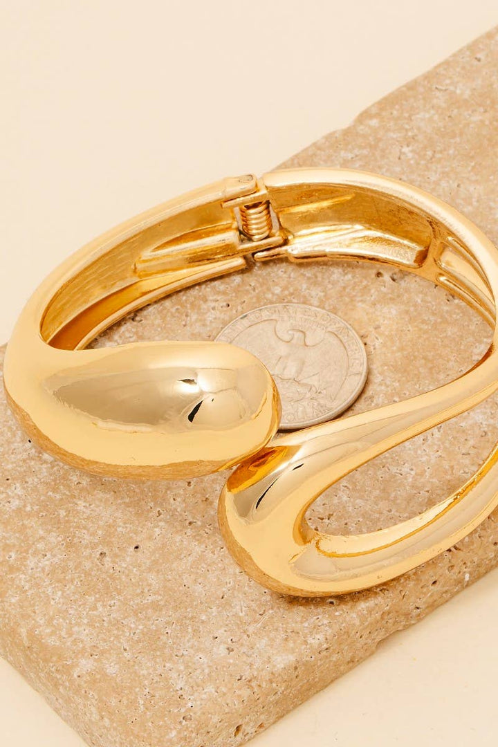 Gold Plated Hollow And Solid Tear Hinge Bangle Bracelet