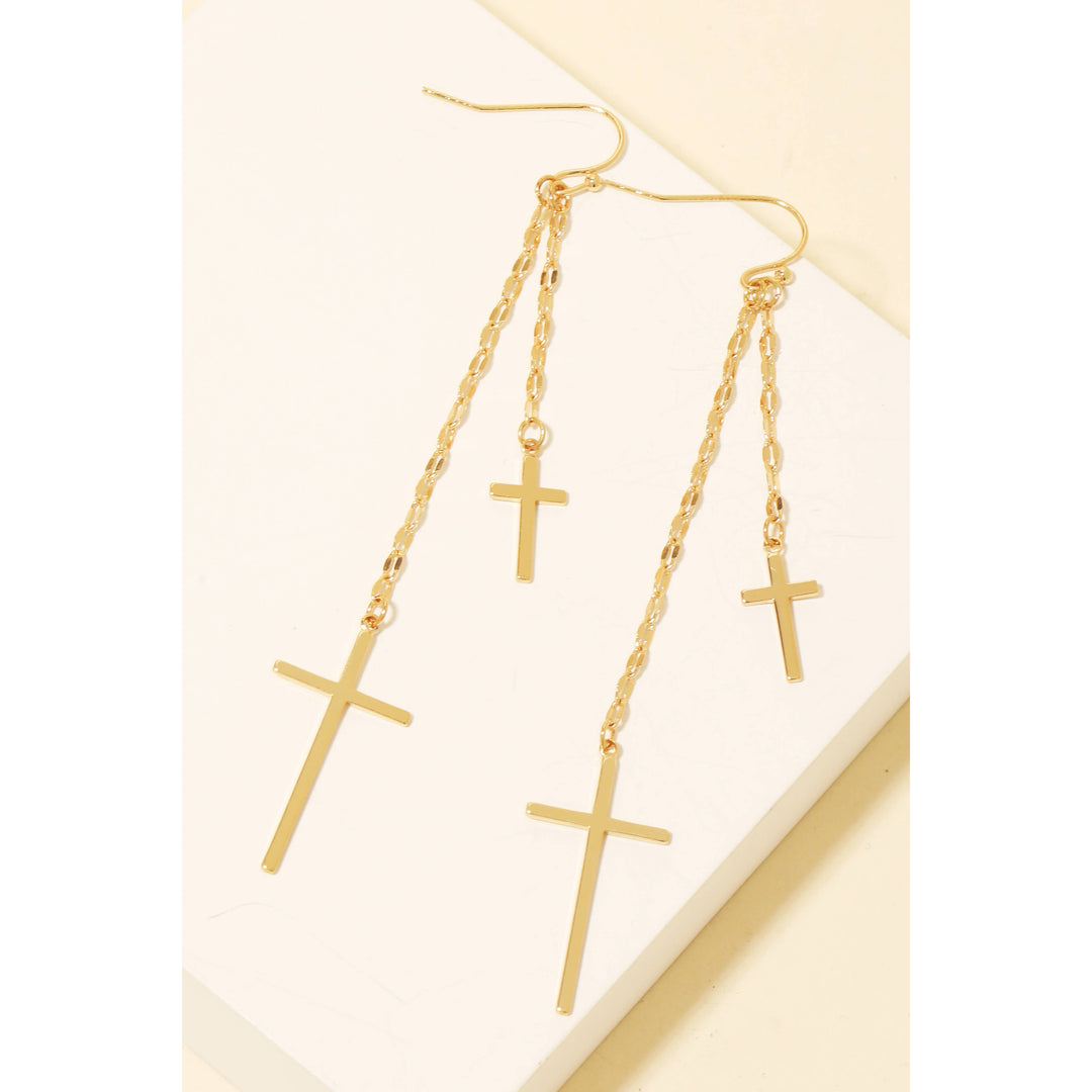 Double Cross Charms Chain Dangle Earrings