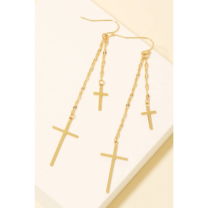 CLEARANCE FINAL SALE Double Cross Charms Chain Dangle Earrings