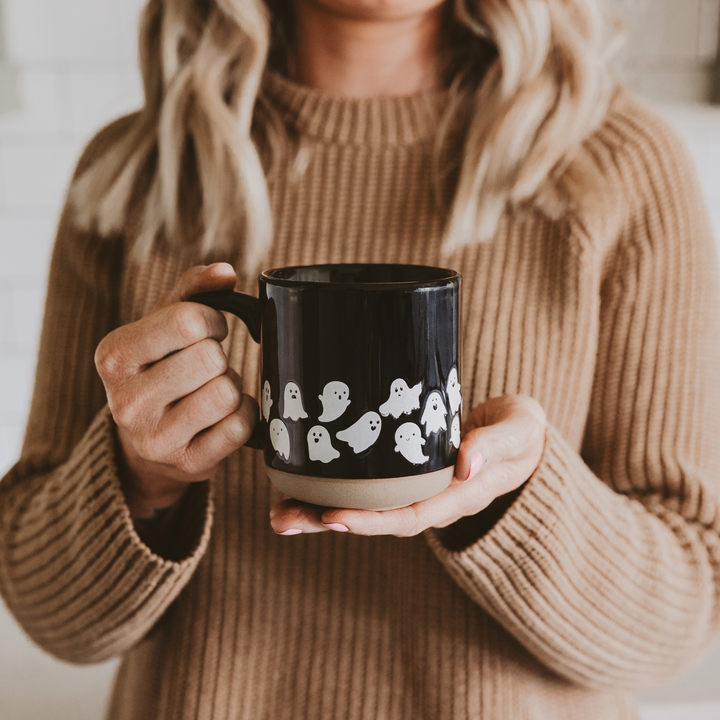 Ghost Pattern Stoneware Coffee Mug - Halloween Decor