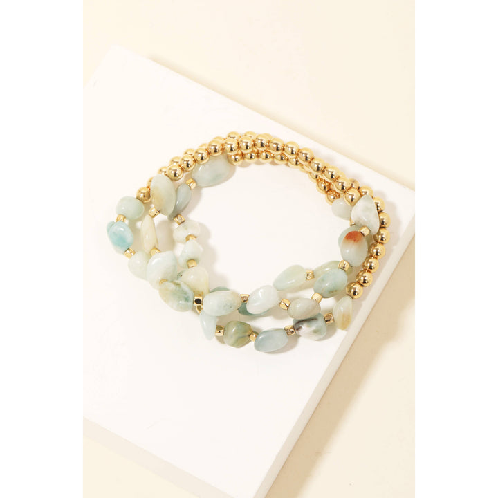 Stone And Metallic Beaded Bracelet Set