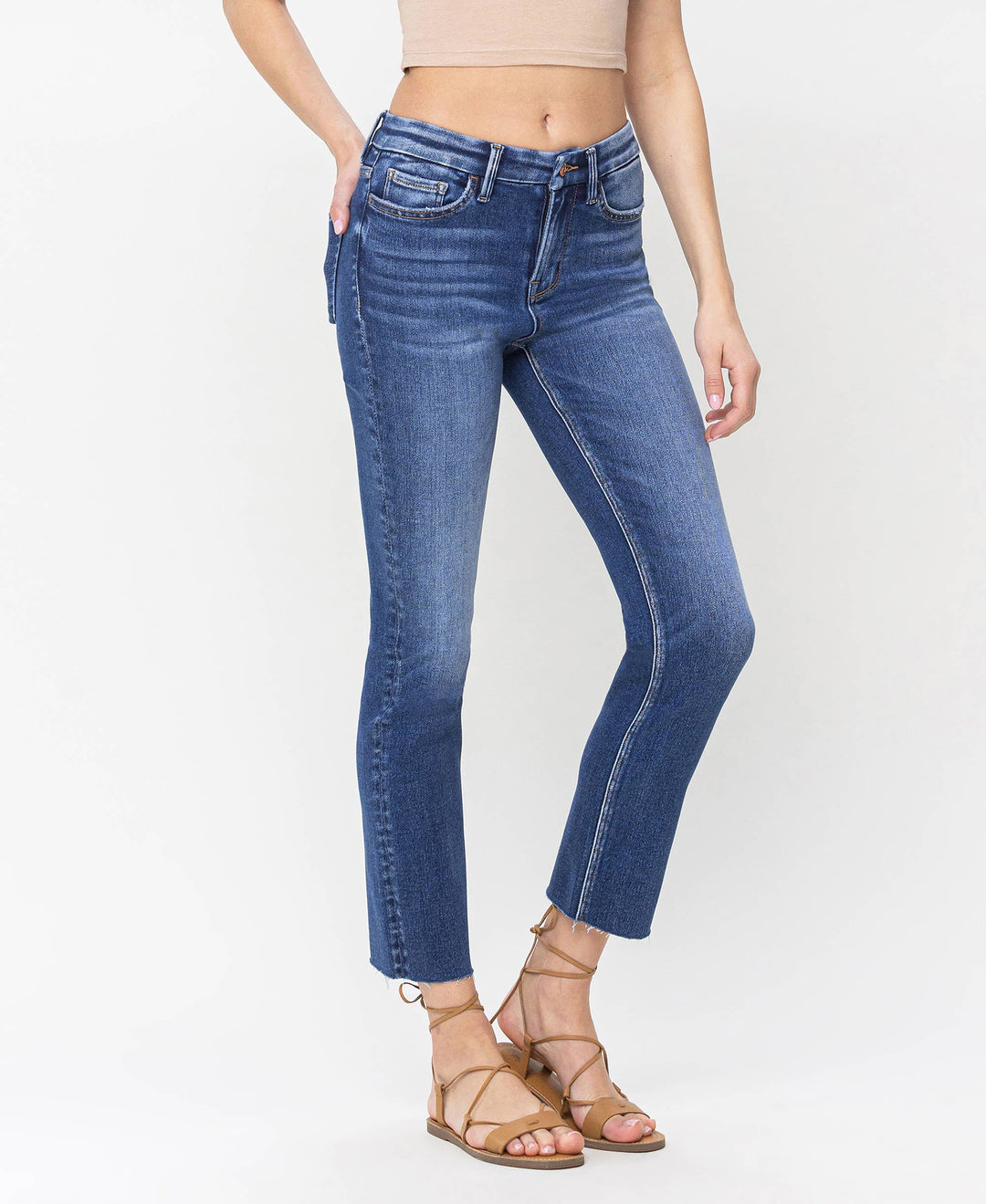 Delicate High Rise Crop Slim Straight Jeans Denim Jeans