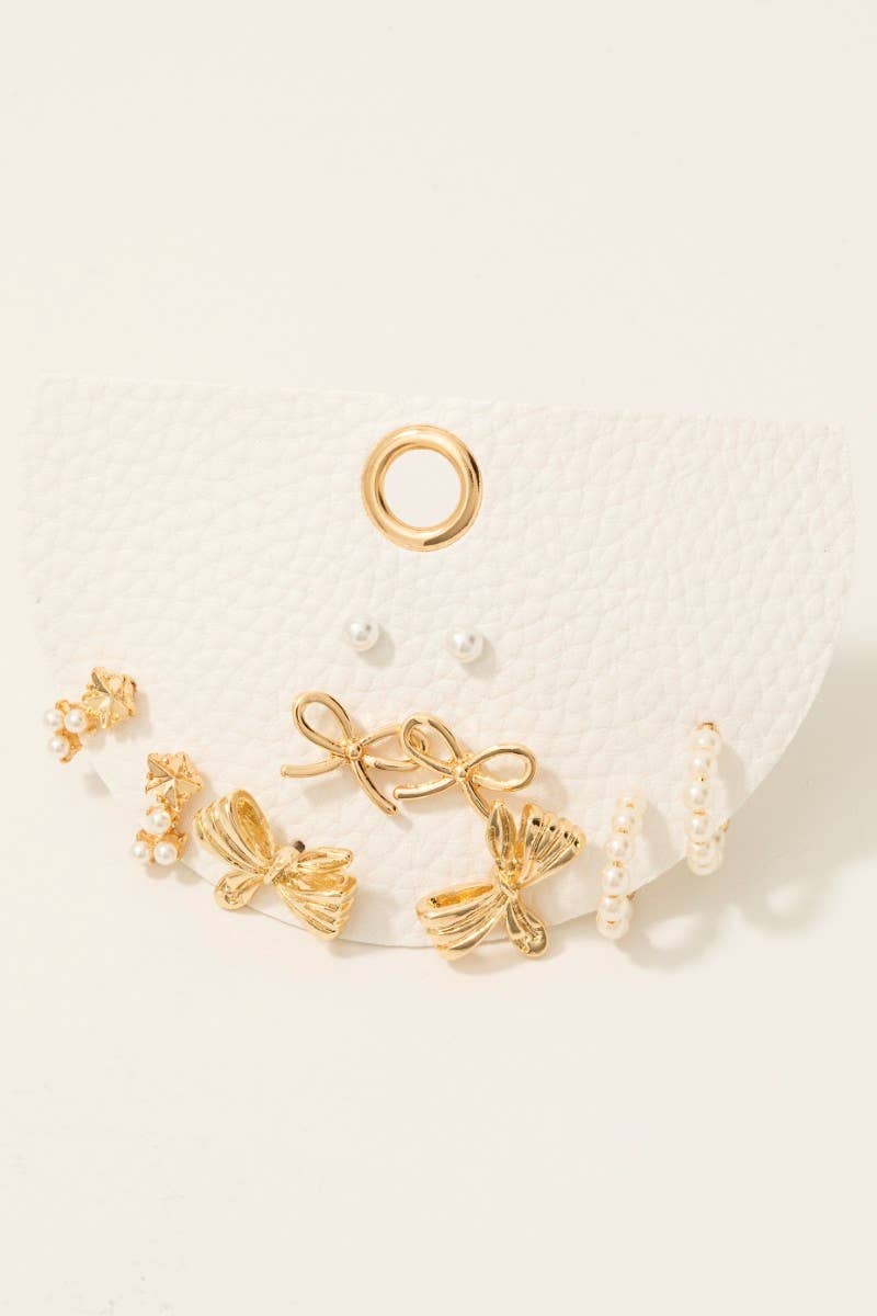 Five Pair Bow Pearl Earrings Set