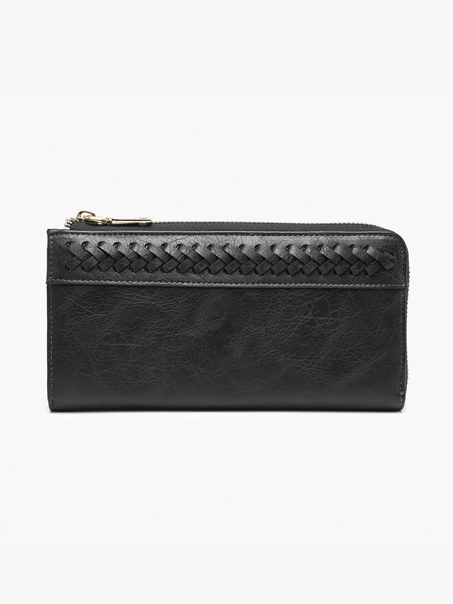 Gia Braided Detail Zip-Top Wallet in Black