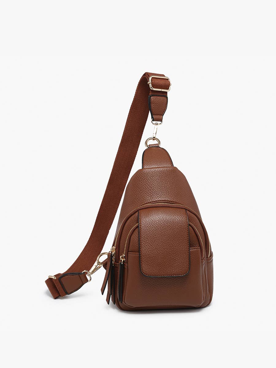 Sophia Sling Bag w/ Flapover Pocket in Brown