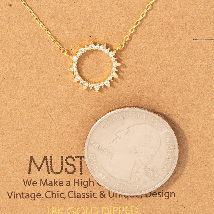 Pave Circle Sun Pendant Necklace