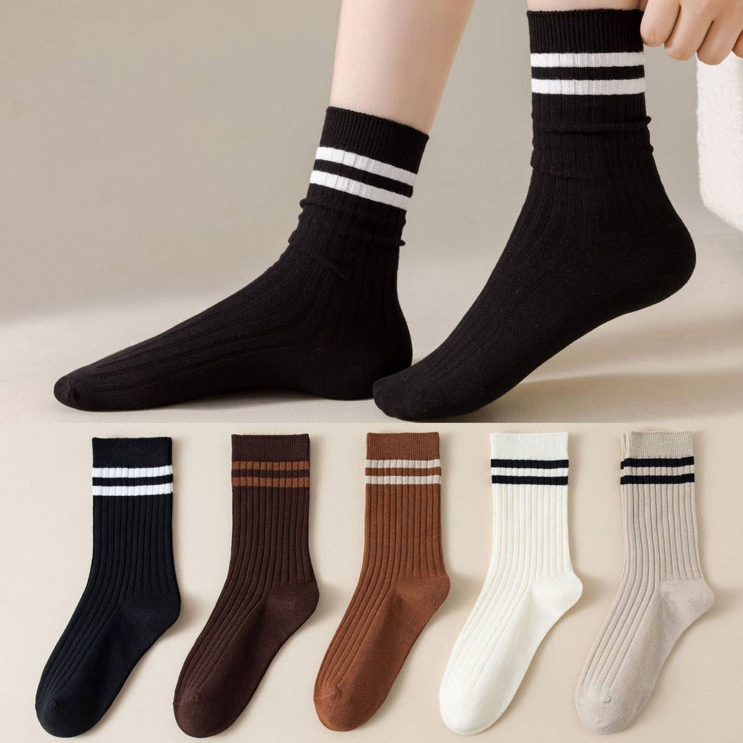 VERTICAL STRIPED COLLEGE STYLE MID-TUBE SOCKS