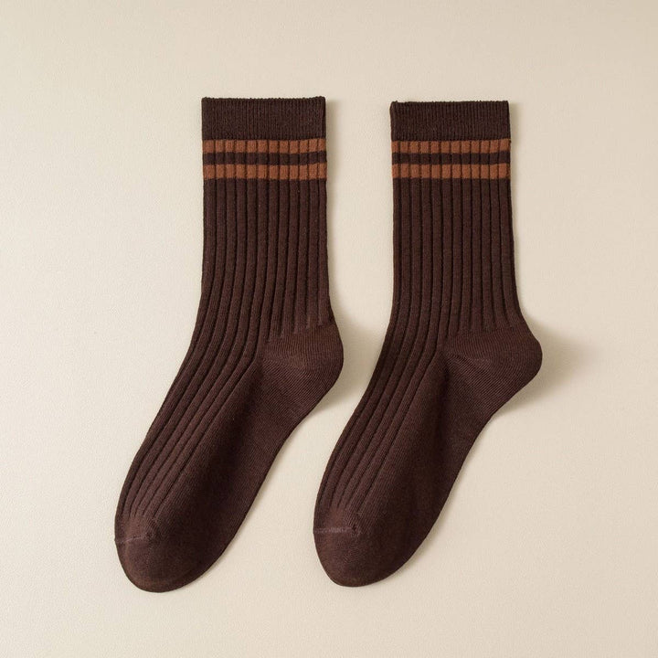 VERTICAL STRIPED COLLEGE STYLE MID-TUBE SOCKS