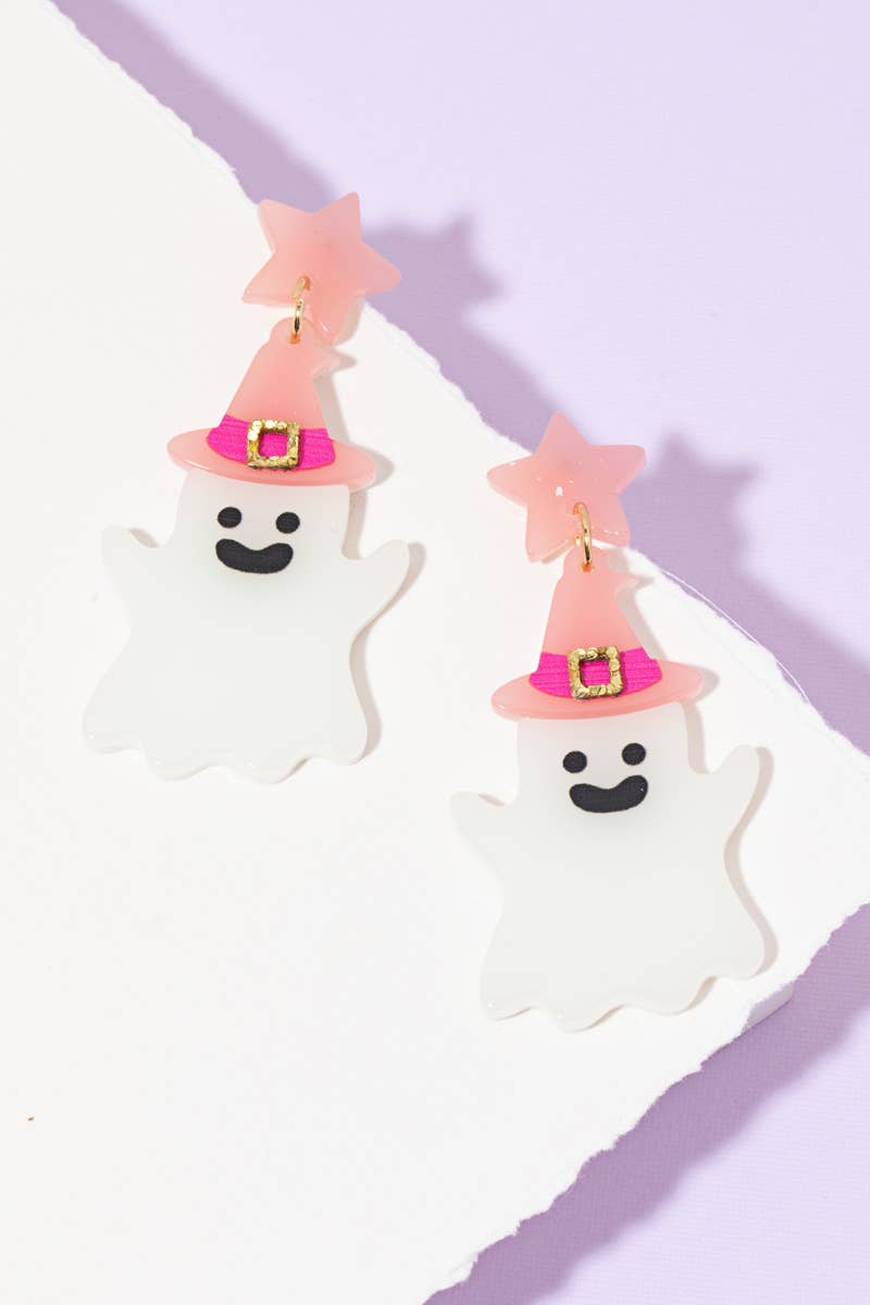 Glow In The Dark Witch Hat Ghost Dangle Earrings