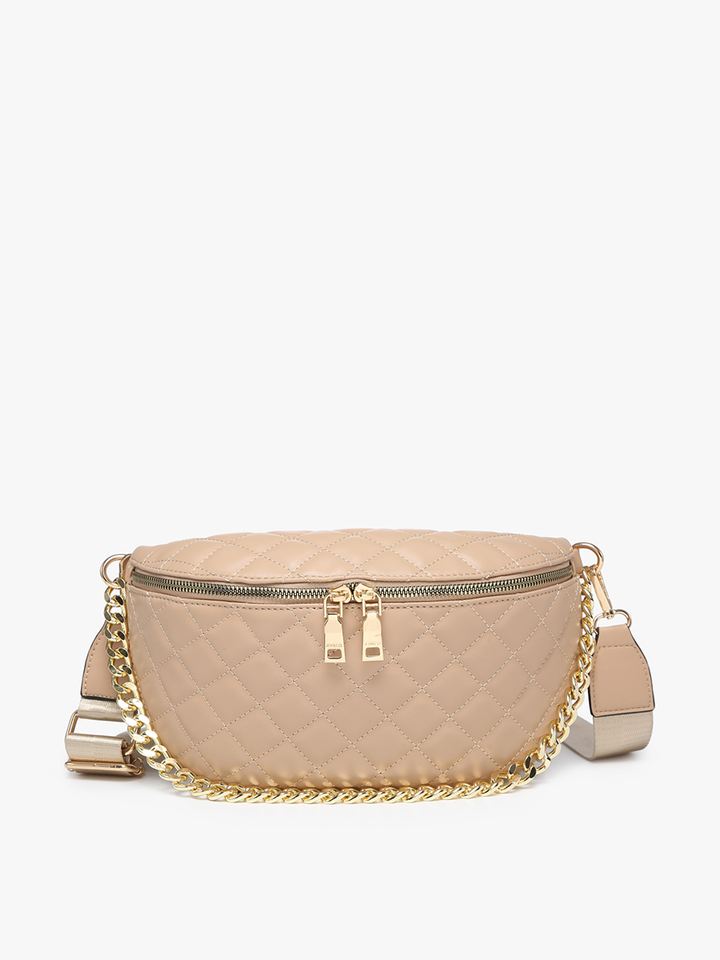 Sylvie Quilted Belt Bag with Chain Strap in Tan