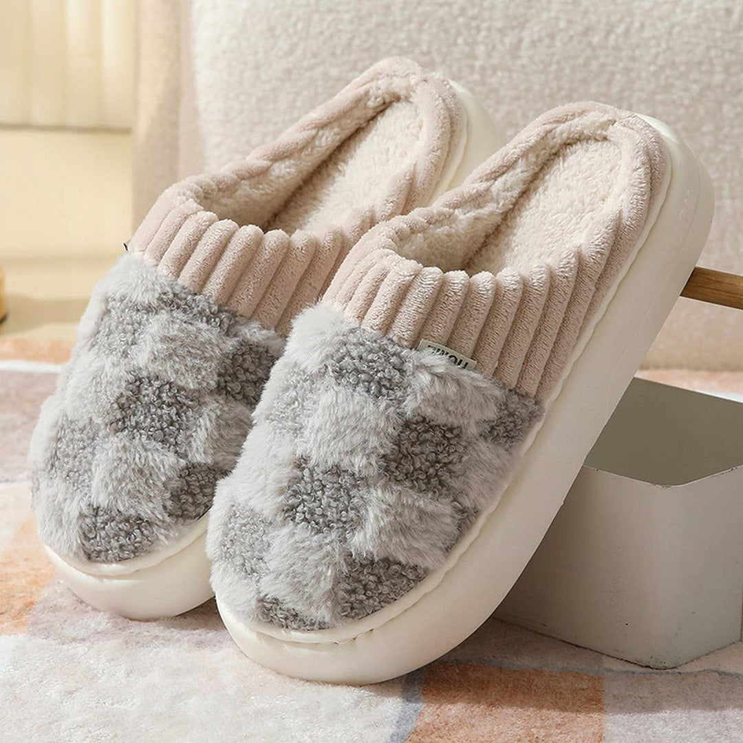 DOORBUSTER CHECKERED FUZZY WARMIES SLIPPERS