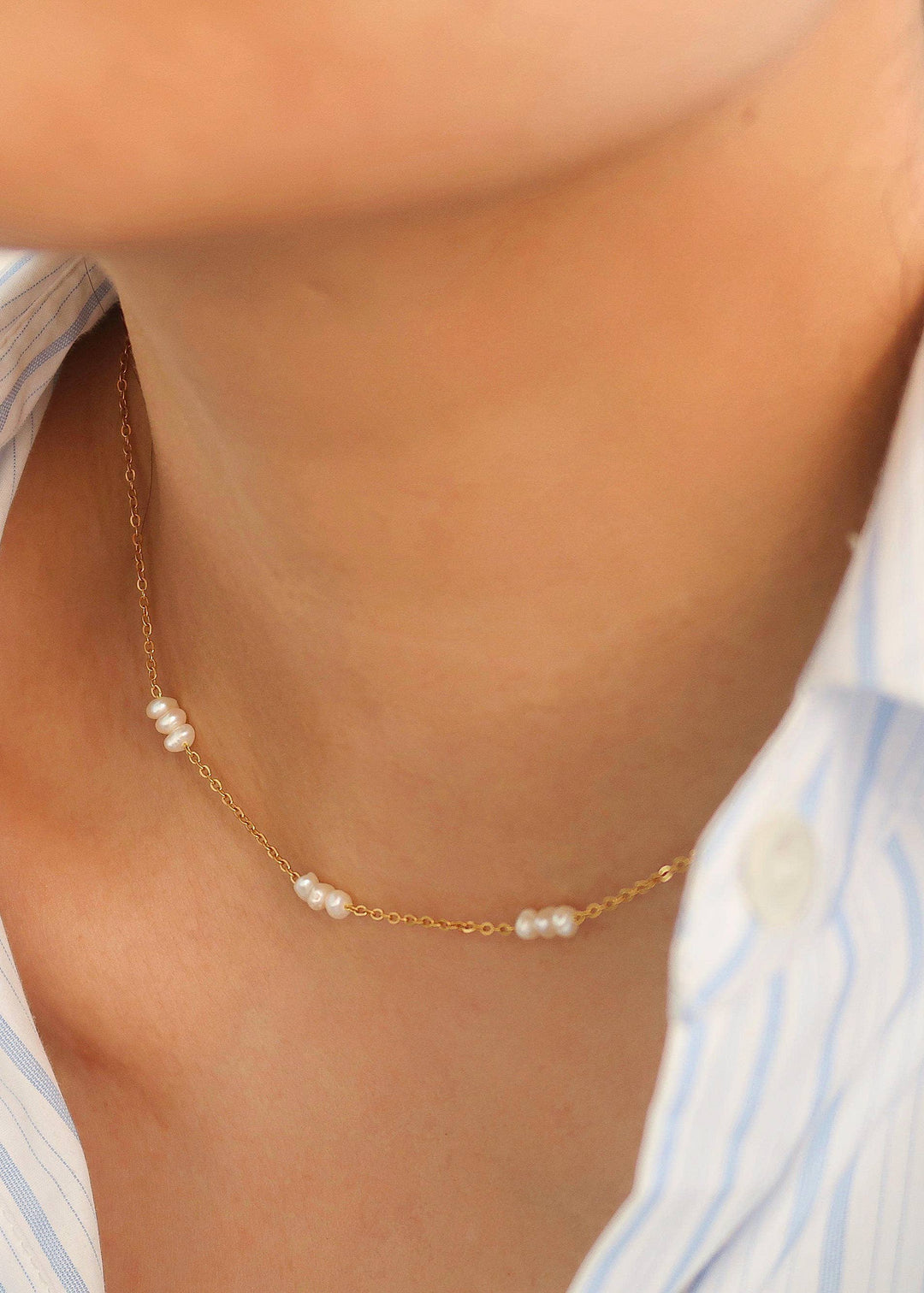 18K Non-Tarnish Petite Pearl Chokers