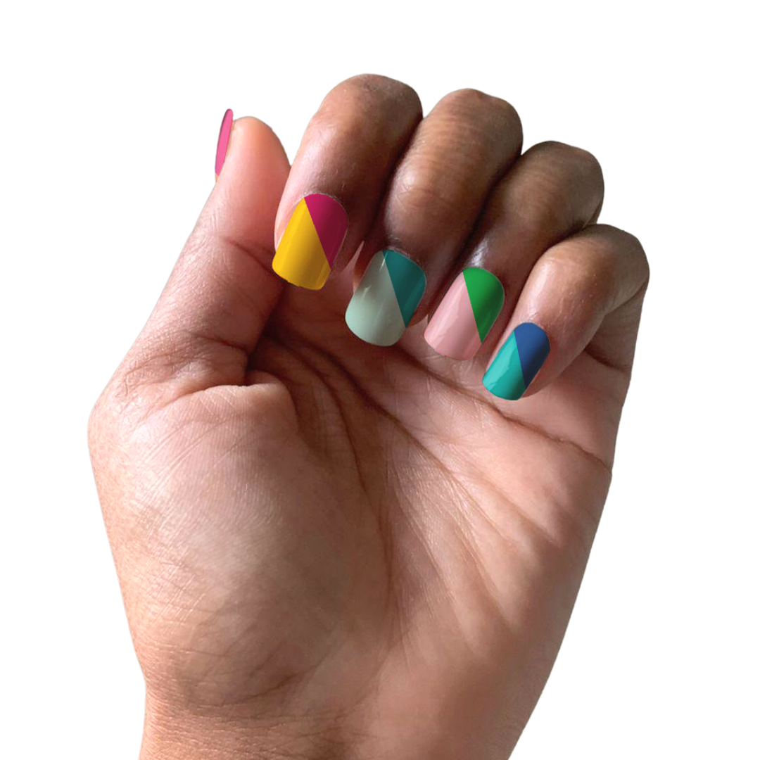 Color Groove | Retro Color Block French Tip Nail Sticker Set