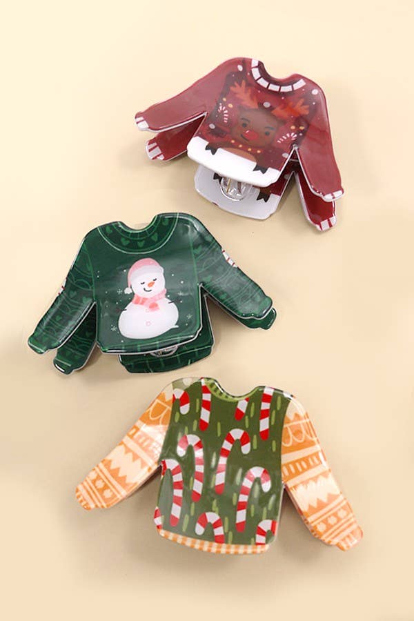 CHRISTMAS ORNAMENT SWEATER DESIGN HAIR CLAW CLIPS