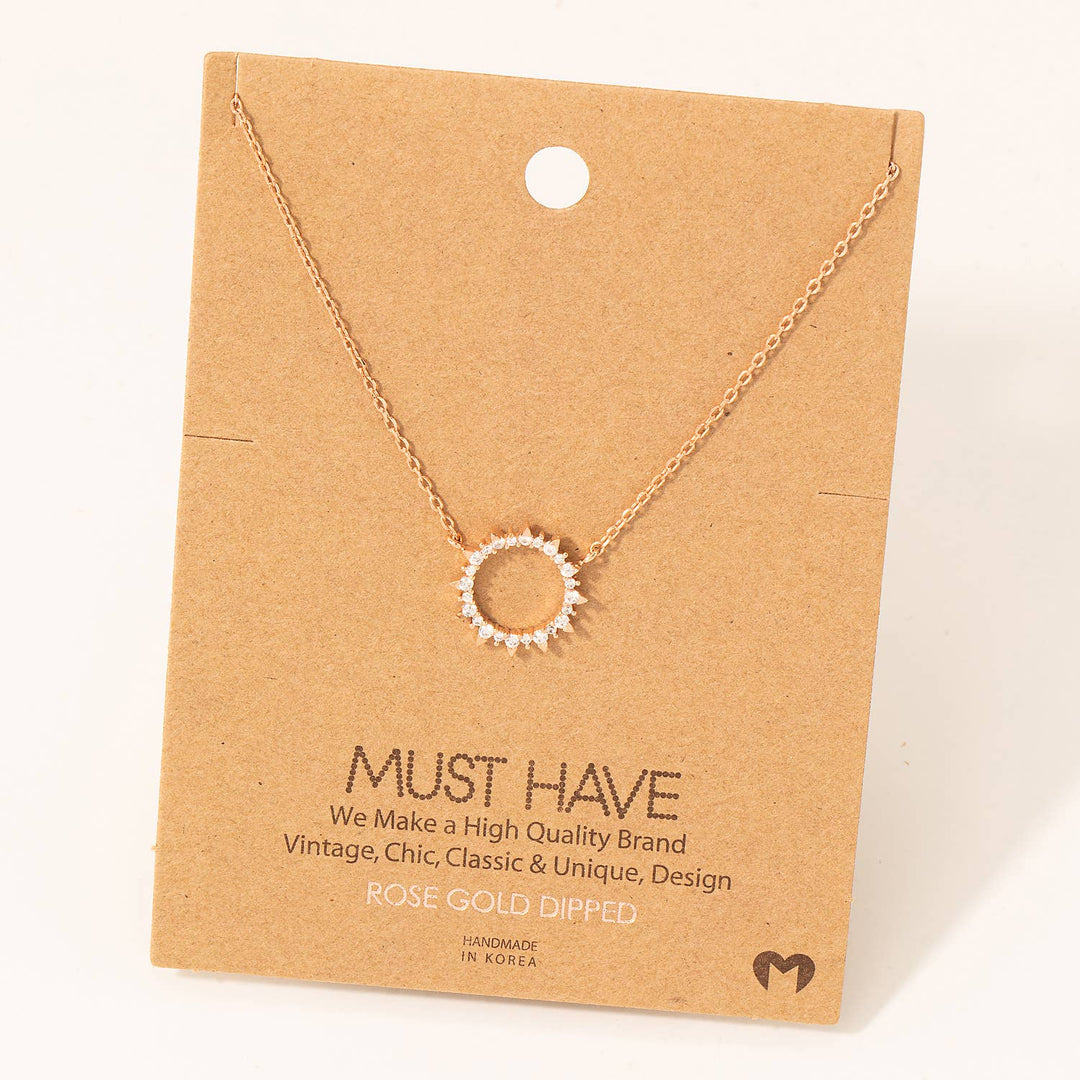 Pave Circle Sun Pendant Necklace