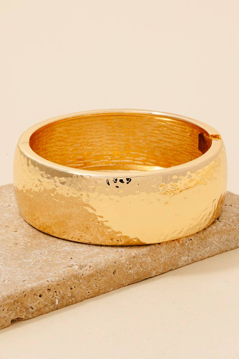 Hammered Texture Wide Hinge Bangle Bracelet