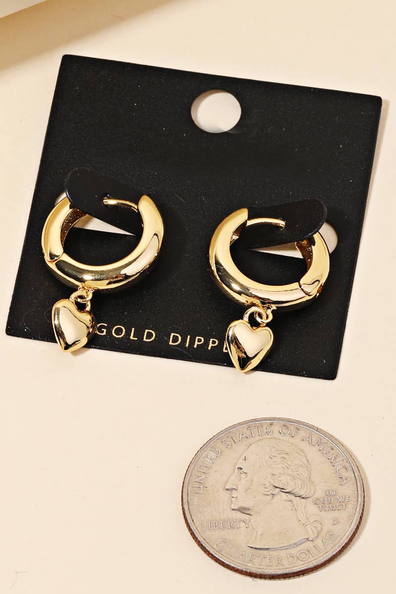 Gold Dipped Heart Drop Huggie Earrings