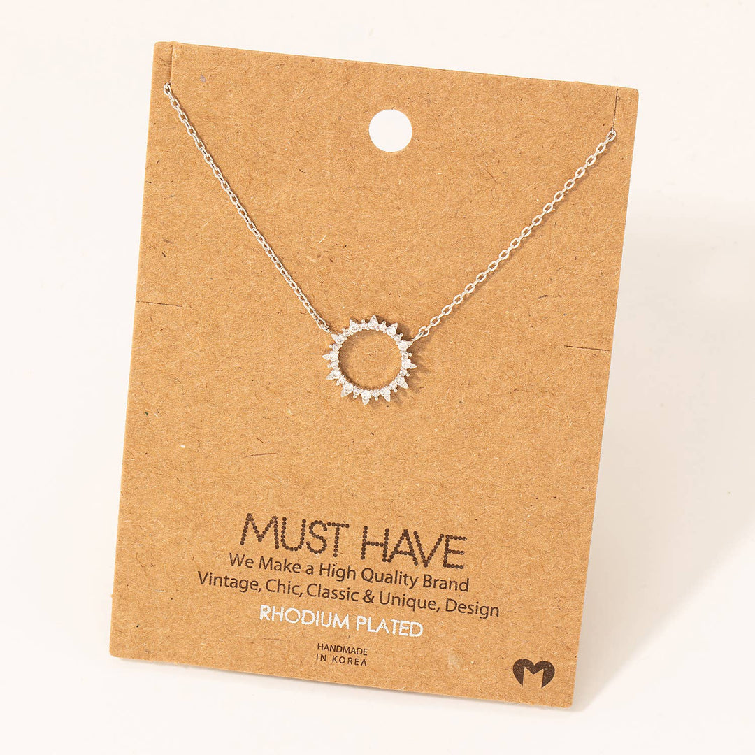 Pave Circle Sun Pendant Necklace