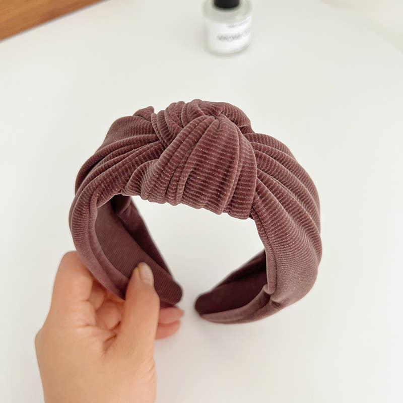 Fall Corduroy Metallic Detail Wide Knot Headband