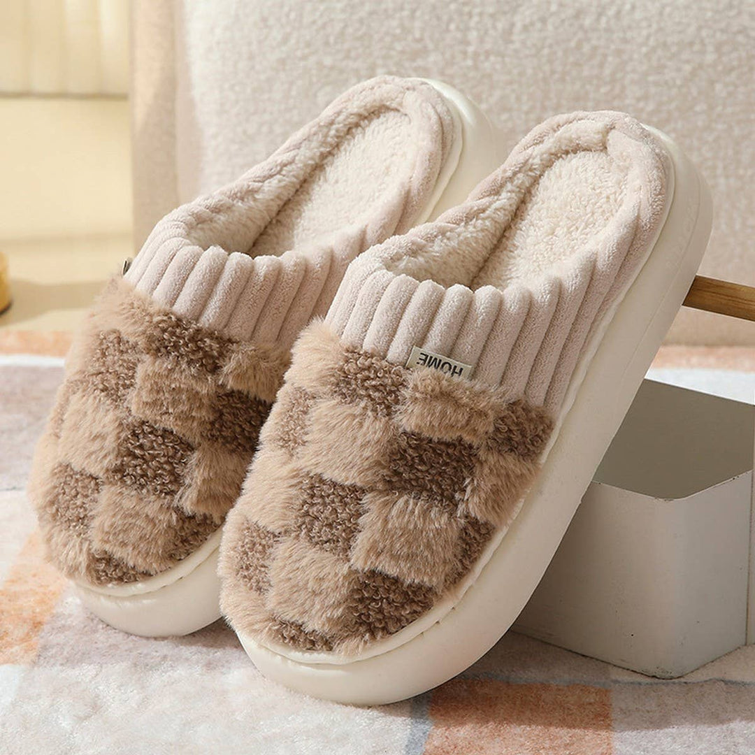 DOORBUSTER CHECKERED FUZZY WARMIES SLIPPERS