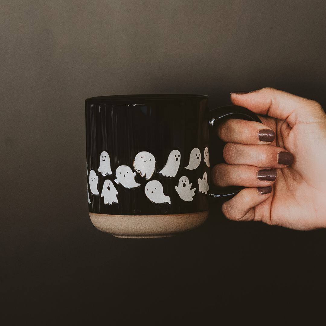 Ghost Pattern Stoneware Coffee Mug - Halloween Decor