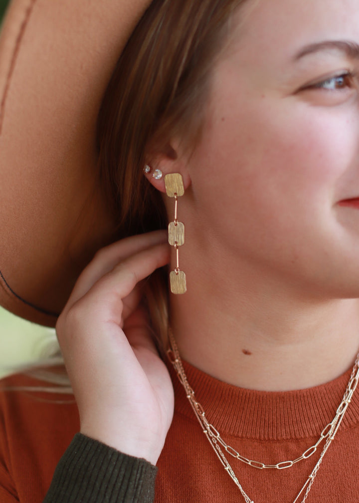 Worn Textured Rectangle Triple Drop Earring