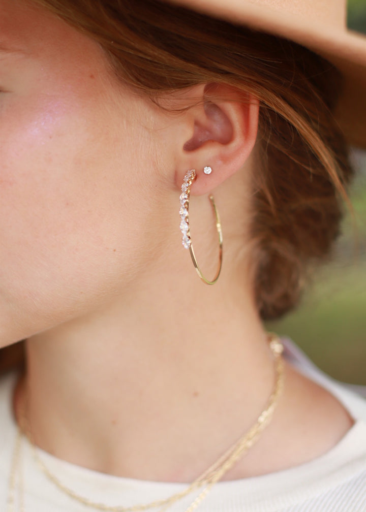 Gold Half Rhinestone Hoop Earring