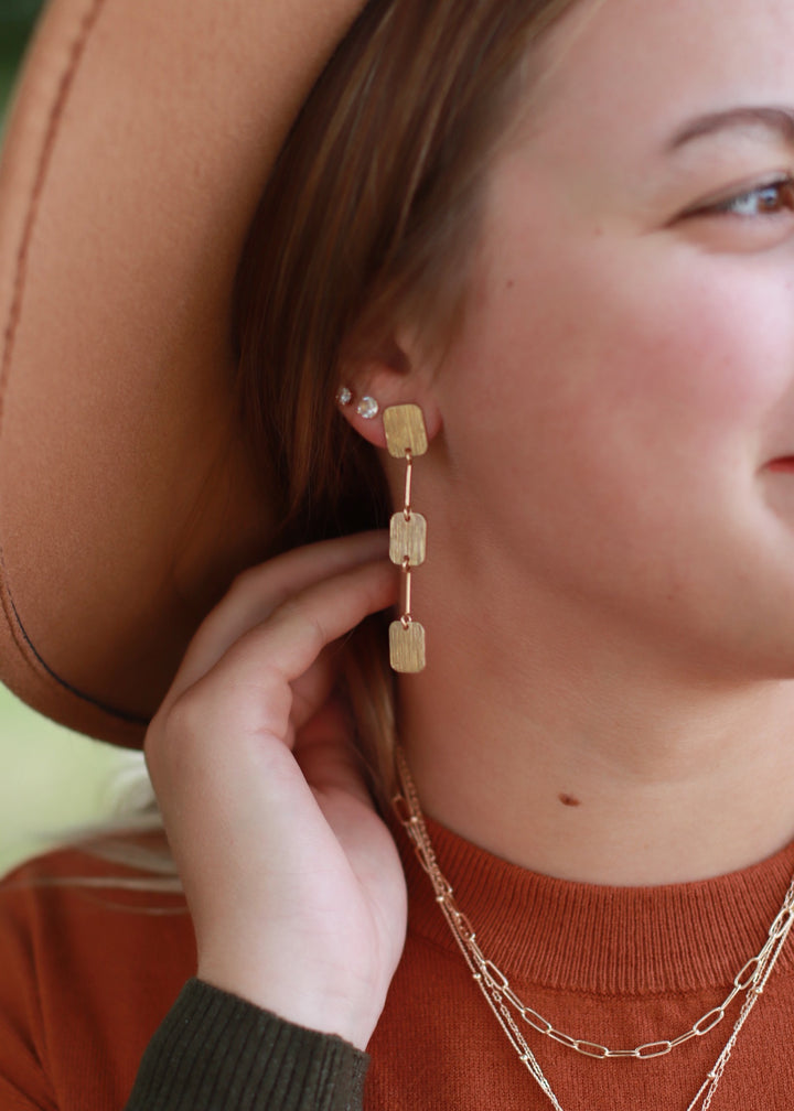 Worn Textured Rectangle Triple Drop Earring