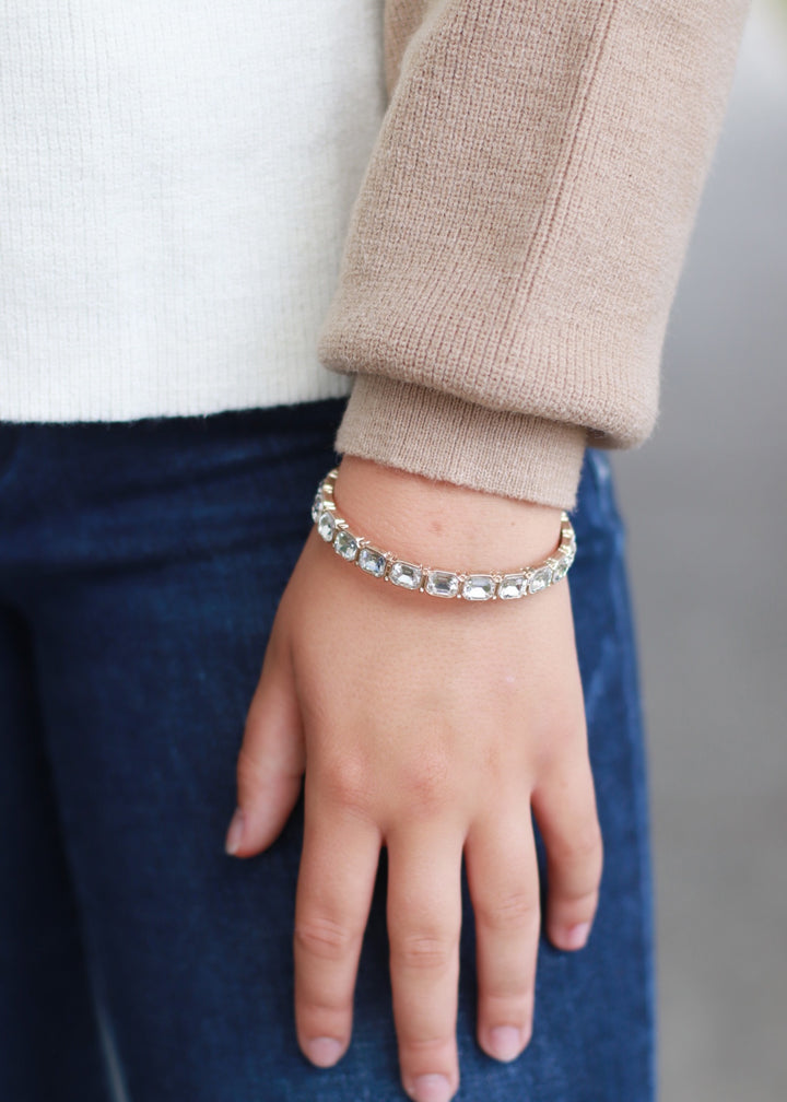 Clear Rectangle Stone and Gold Bangle Bracelet