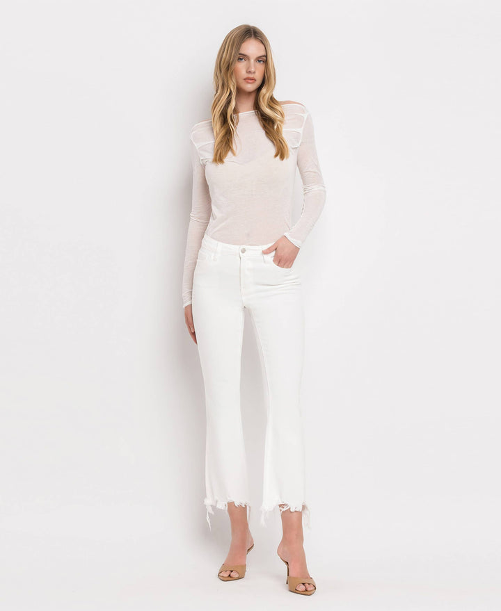 CLEARANCE FINAL SALE Optic White High Rise Seamless Waistband Crop Flare Jeans