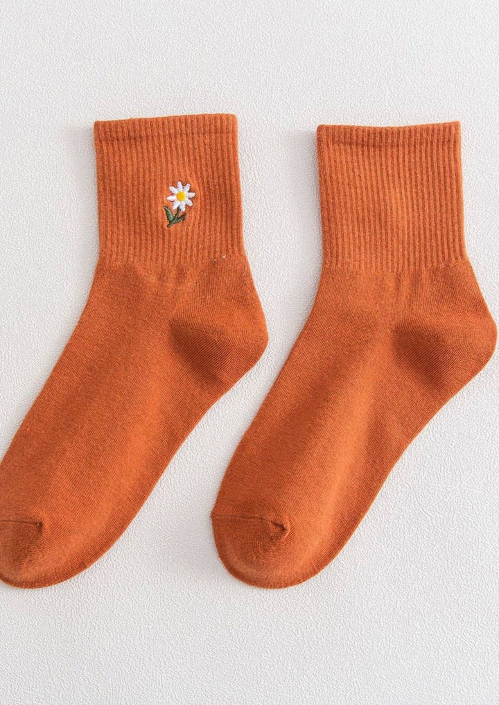 FLOWER EMBROIDERY SOCKS (OS) / ORANGE