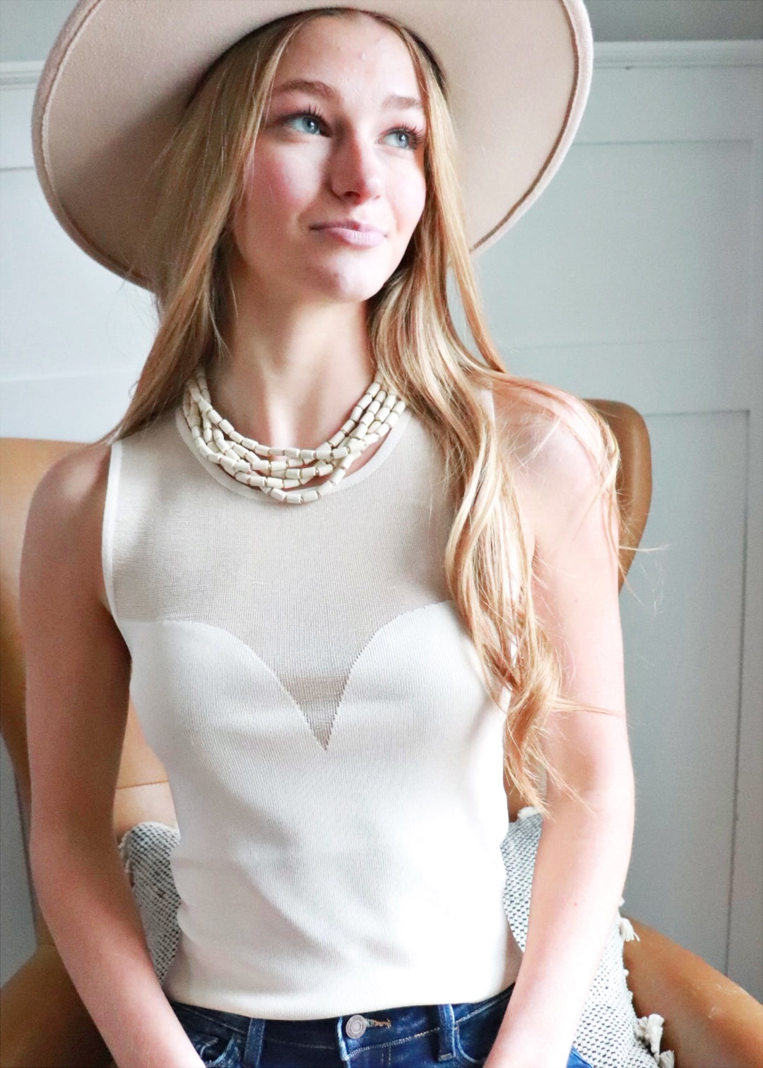 CLEARANCE FINAL SALE May Sweetheart  Sleeveless Top - Ivory