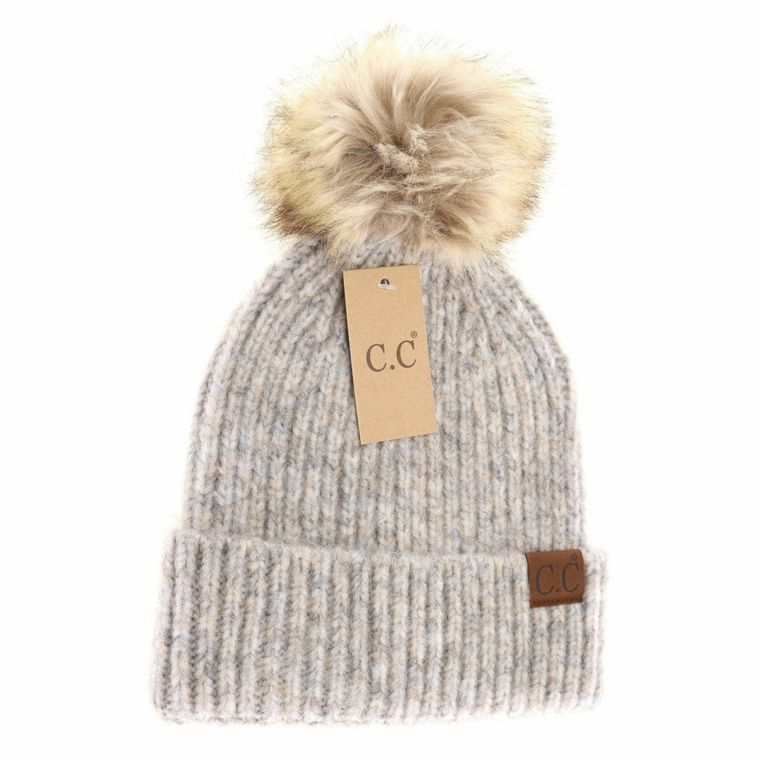 Dove Multi Soft Ribbed Fur Pom C.C Beanie